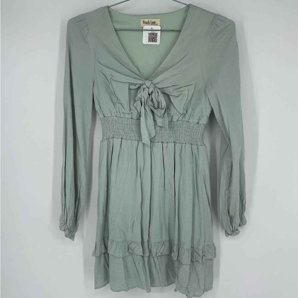 Peach Love Mint green ruffle bottom short dress